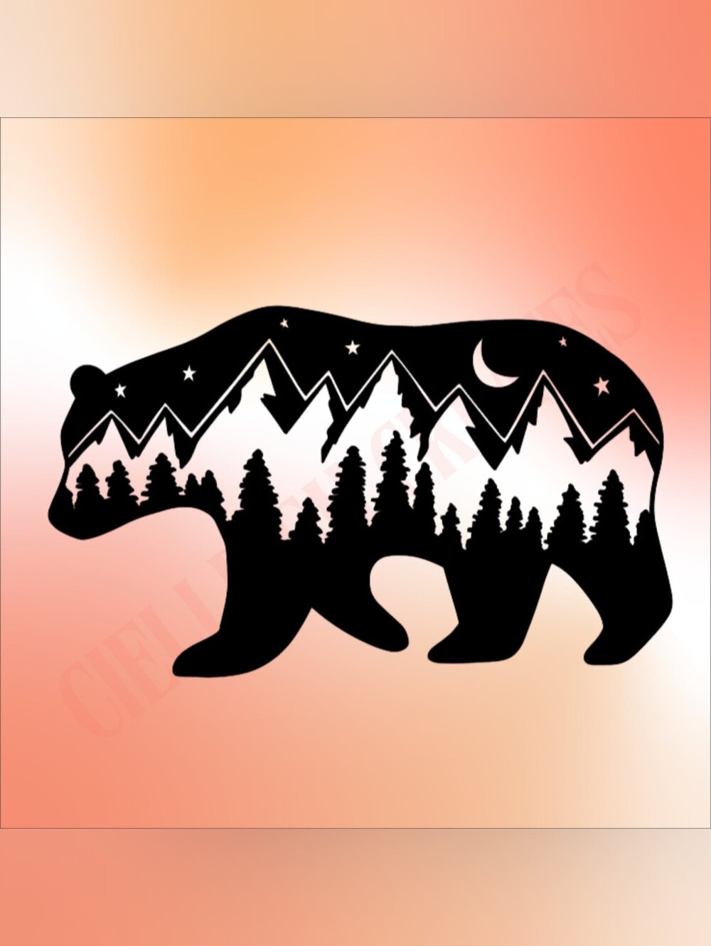 *2 for $20* Bear with mountains trees moon stars vinyl decal sticker Handcrafted